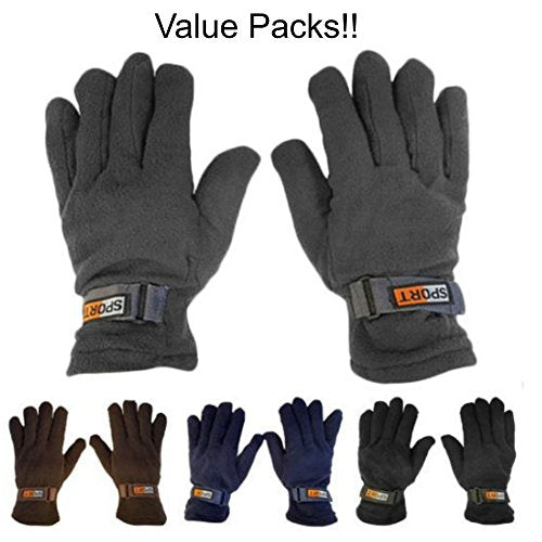 Anna Mens Fleece Lined Adjustable Warm Winter Gloves (4-pack all colors)