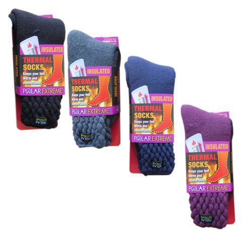 Polar Extreme Thermal Extra Heavy Acrylic Winter Solid Marled Knit Top Socks Matching 2-Packs Random Colors