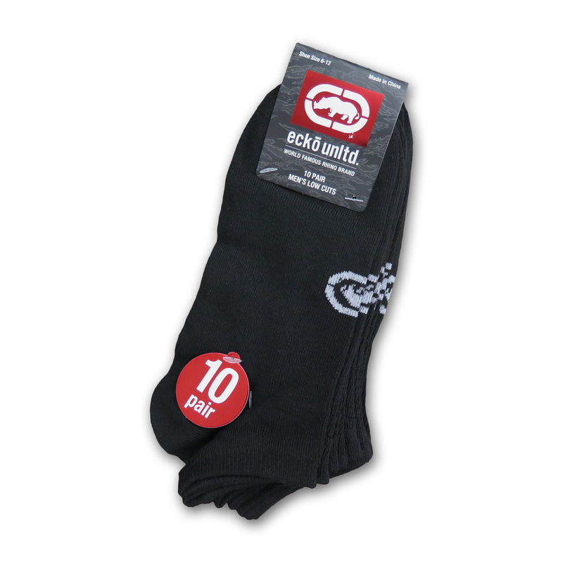 10, 20 or 30 Pairs of Ecko Men's Black Quick Dry Logo No Show Socks Athletic