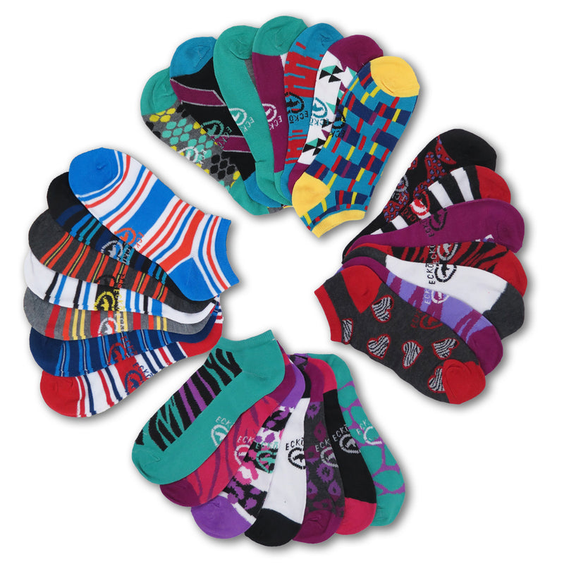 28 Pairs Ecko Red Women's Fun Print Low Cut Ankle Casual Socks