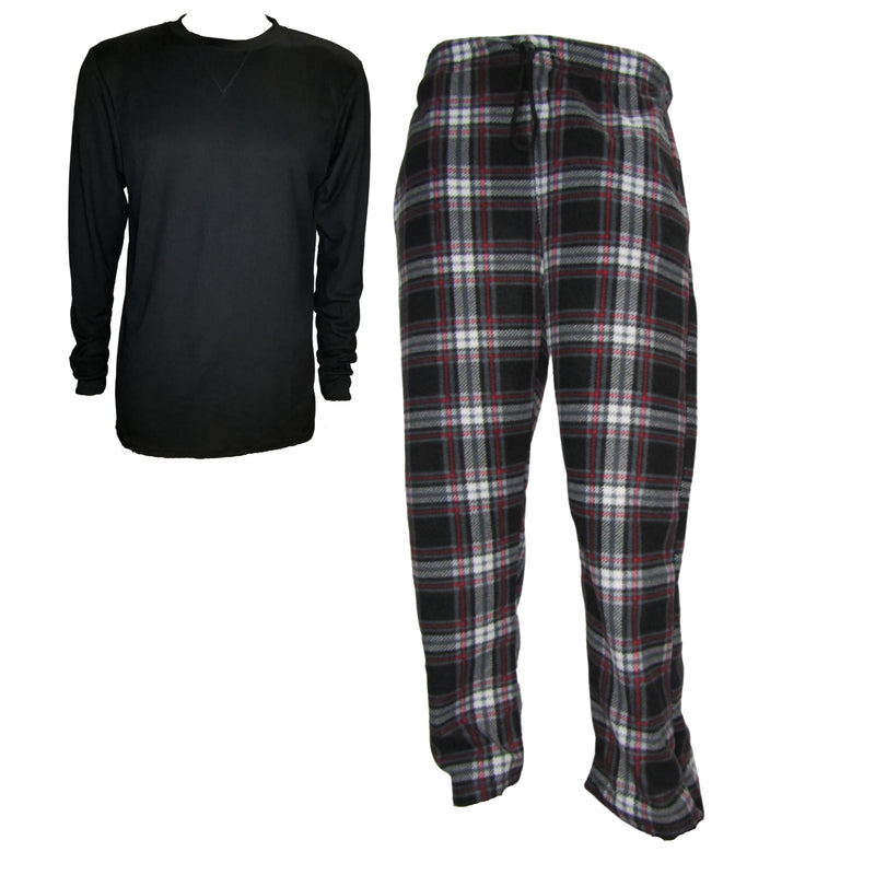 Men's Pajama Sets One Solid Top & One Plaid Bottom With Pockets