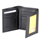 Mens Black Genuine Leather Trifold Wallet ID Window Credit Card Case Holder