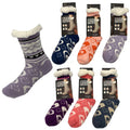 2 Pack Assorted Women's Thick Knit Fuzzy Sherpa Lined Soft Slipper Socks Non Slip Skid Warm