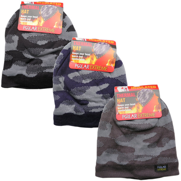 Polar Extreme Insulated Faux Fur Lined Knit Camouflage Beanie Hat Skully