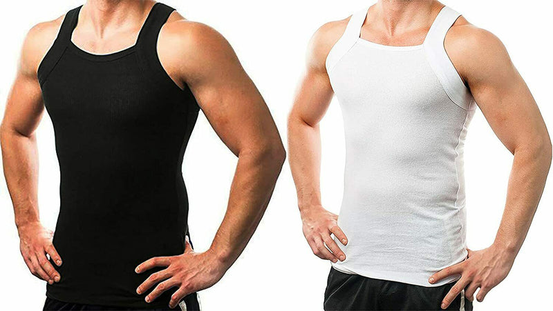 3-6 Packs Men's G-unit Style Cotton Tank Tops Square Cut Muscle Rib A-Shirts Assorted Colors