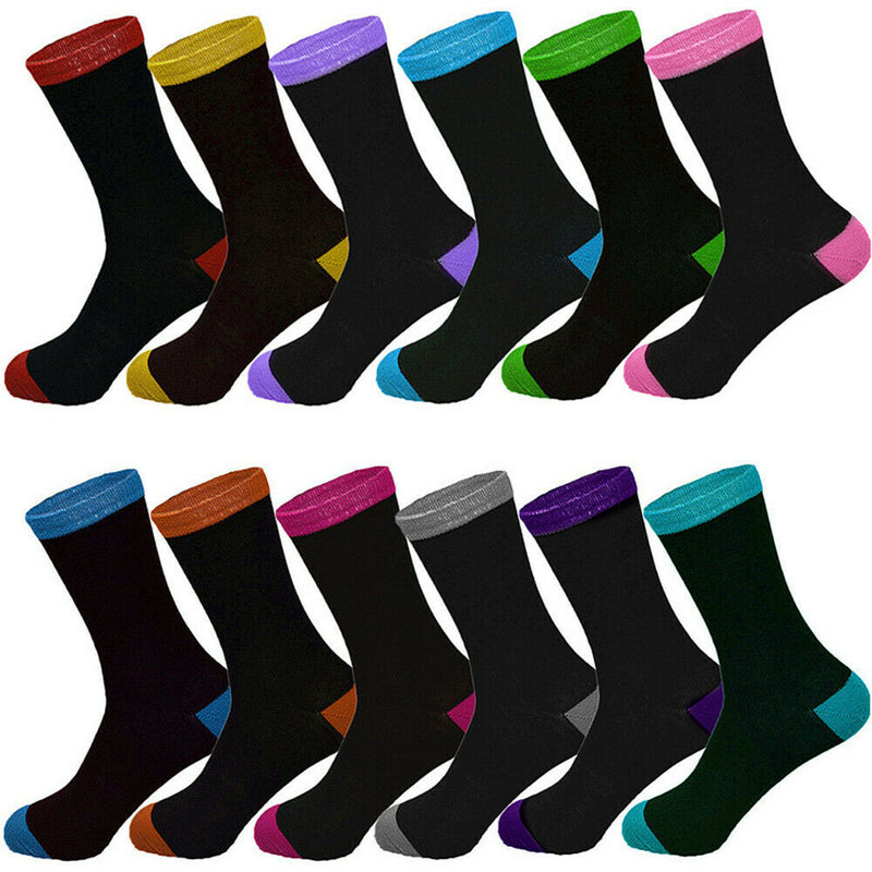 6-12 Pairs Women's Girl Black Two Tone Cotton Casual Classic Crew Socks Size 9-11
