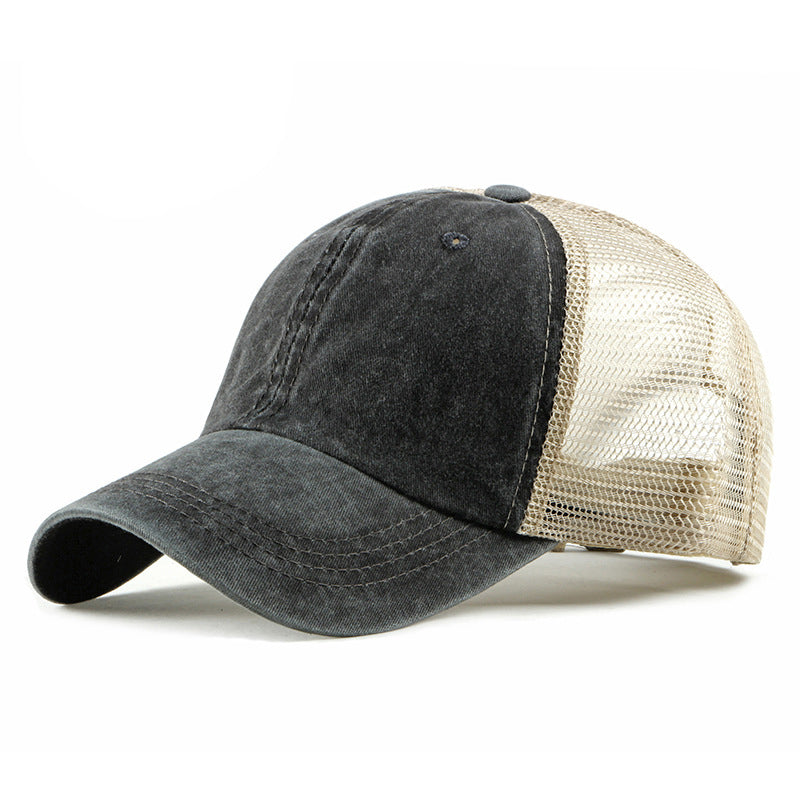 Trucker Ball Cap Mesh Beige Back Adjustable Hat Snapback 2-Tone Cap 6 Panel