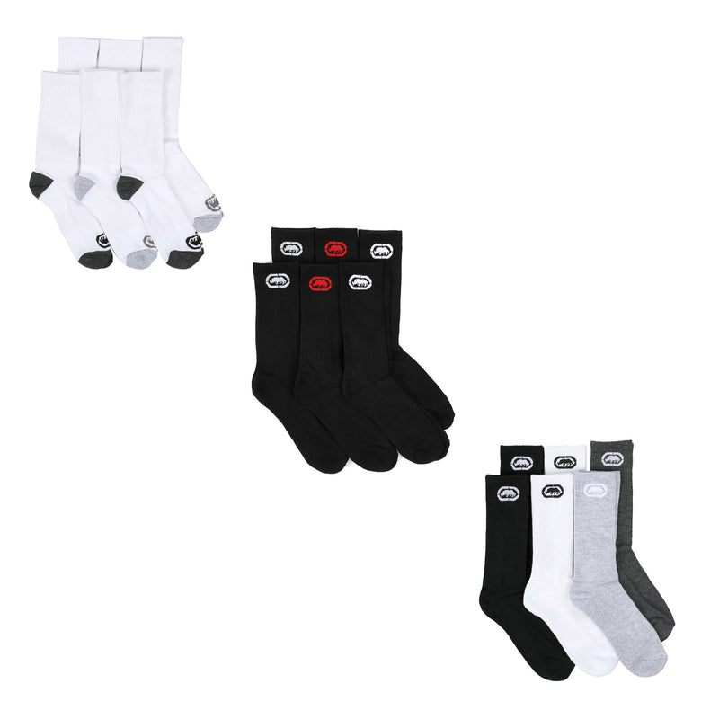 Ecko Unltd. Men's Half Cushion Crew Athletic Socks White Black Gray 6-Packs