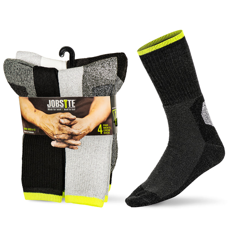 Jobsite 4 Pairs Men's Working Tough Cushioned Crew Boot Sock with Soil Guard