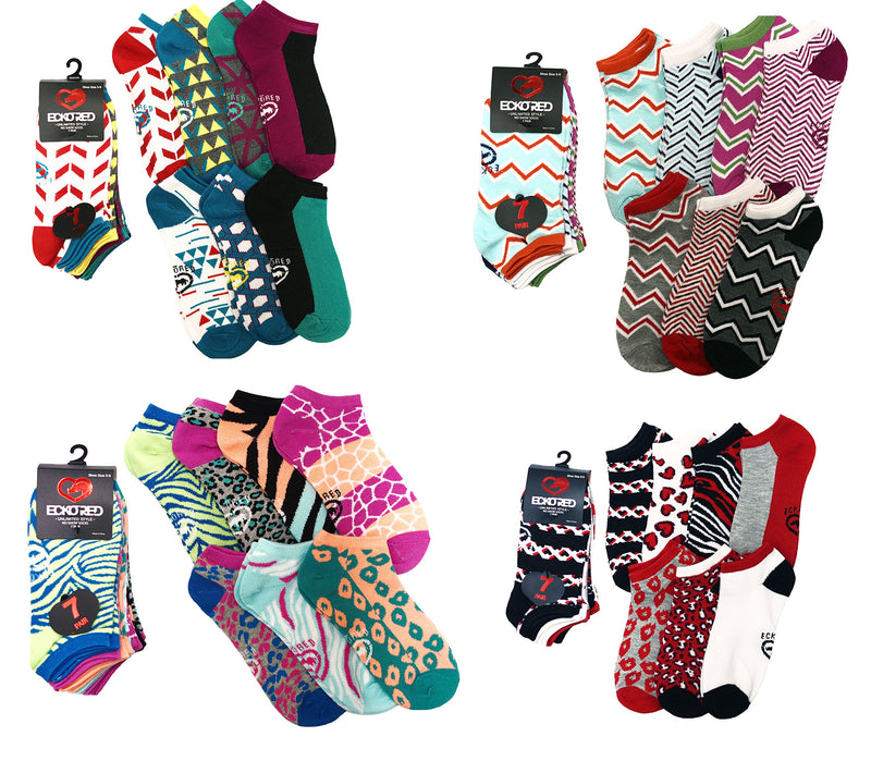 7 Pairs Ecko Red Women's Fun Funky Colorful Multi-Color Cotton Low Ankle Socks