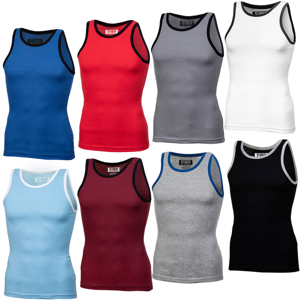 3-6 Pack Men's Two Tone Basic Tank Top Active Tee Tri-Blend Cotton Sleeveless Shirts