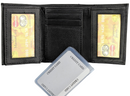 Mens' Black Genuine Leather Trifold Wallet ID Window Credit Card Case Holder- Black