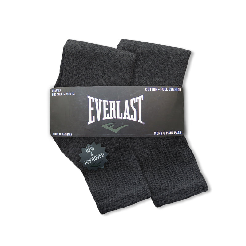 6 Pair Everlast Men's Quarter Length Socks | Socks Size 10-13, Shoe Size 6-12 | Black & White