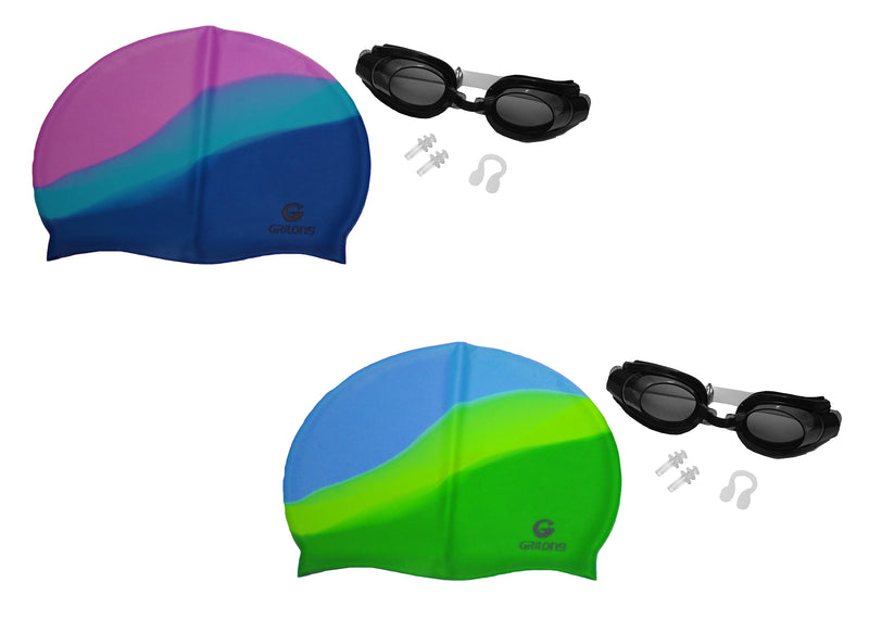 Unisex Silicone Swimming Cap for Adult and Children with Goggle Set, Tie Dye