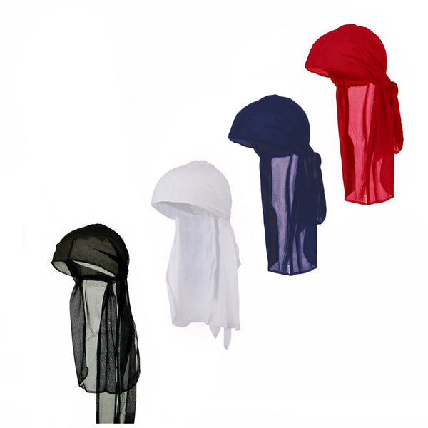 Men's Lifestyle Long Tie Soft Du-rag Skull Cap Durag in Multiple Colors and Packs -One Size