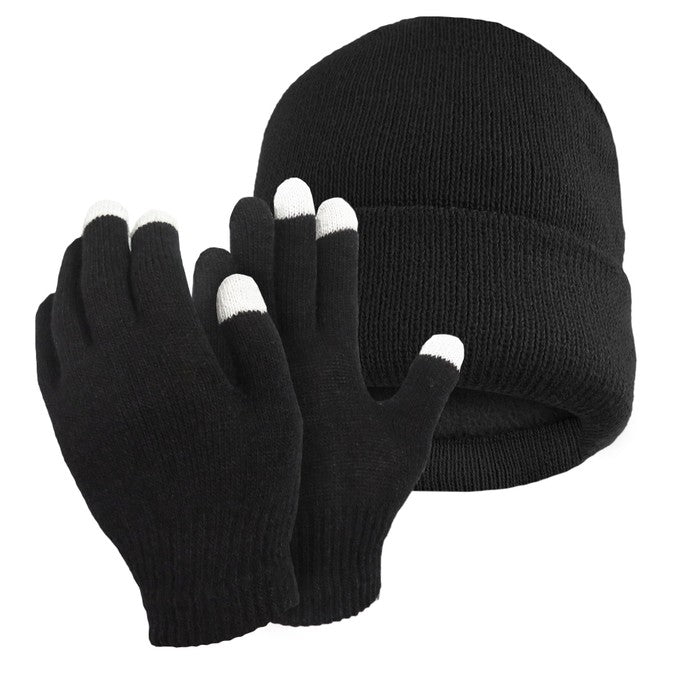 Men's Touch Screen Gloves and Fleece Lined Hat Combo Set