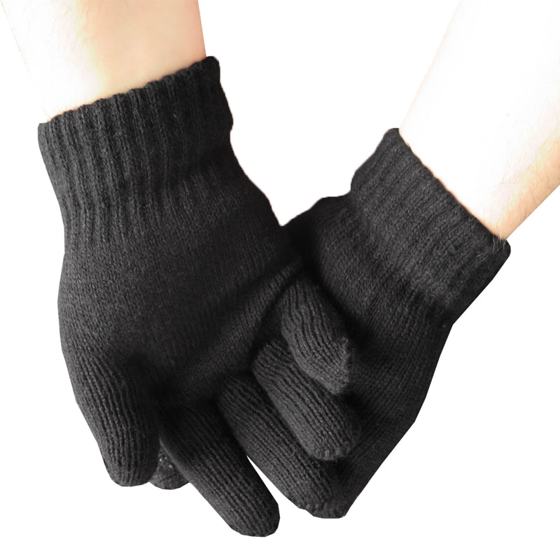 Men's Cold Weather Thermal Insulated Acrylic Rib Cuffed Black Gloves