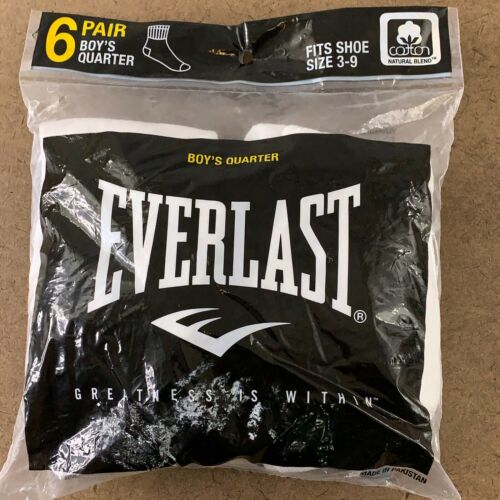 6-Pack Everlast Boy's Full Cushion Quarter Socks Size 9-11 (Ages 7-14 years)
