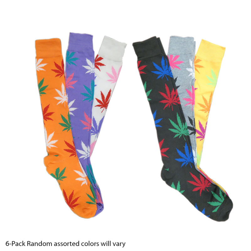 New Women's Assorted Color Weed Leaf Long Knee High Cotton Socks Size 9-11
