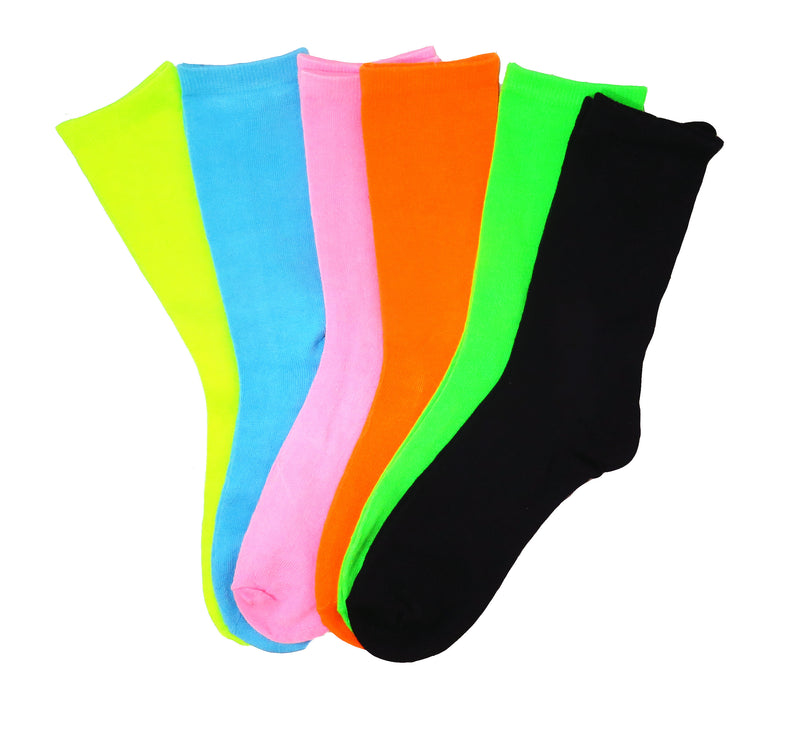 Women's Solid Multi Neon Colorful Cotton Crew Casual Socks