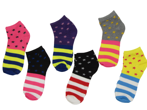 6-12Pairs Women's Ankle Liner Invisible No Show Low Cut Stars Cotton Socks