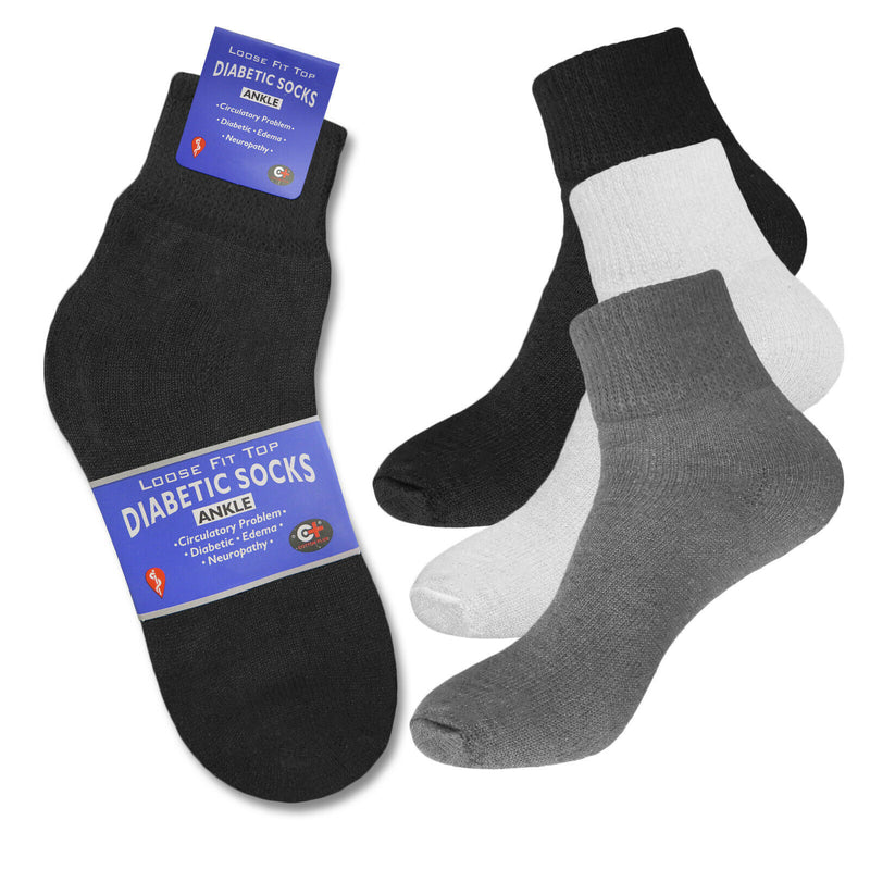 Men's 3 or 6 Pairs of Health Support Diabetic Ankle Circulatory Socks, Non-binding & Loose Fit