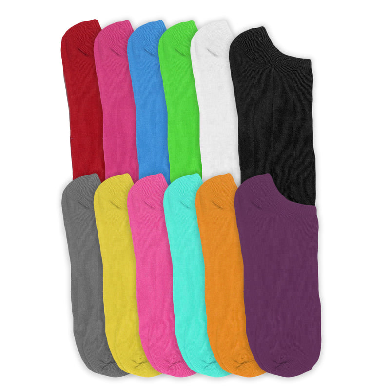 12 Pairs Women's Bright Mix Colors No Show Low Cut Ankle Casual Socks
