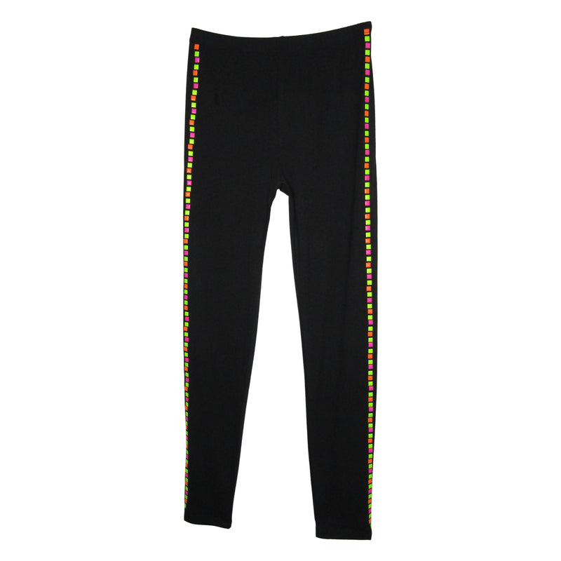 Girl's Neon Chicklets Studs side Stretch Seams Cotton Legging in Black