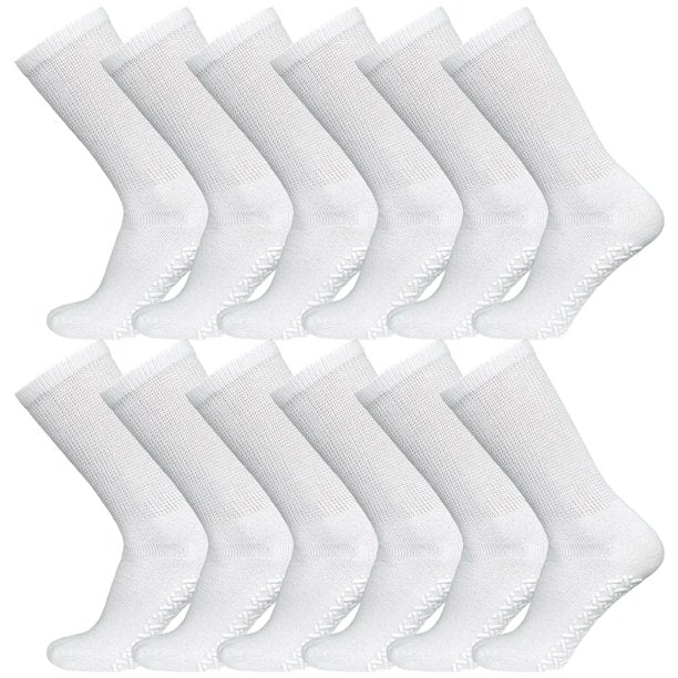 3-12 Pairs Non-Skid Diabetic Cotton Crew Circulatory Socks with Non Binding Top