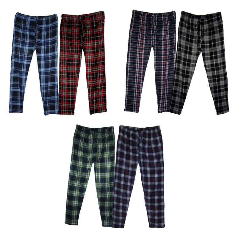 2 Pack Men's Printed Plaid Micro Soft Fleece Lounge Pants W/ Pockets