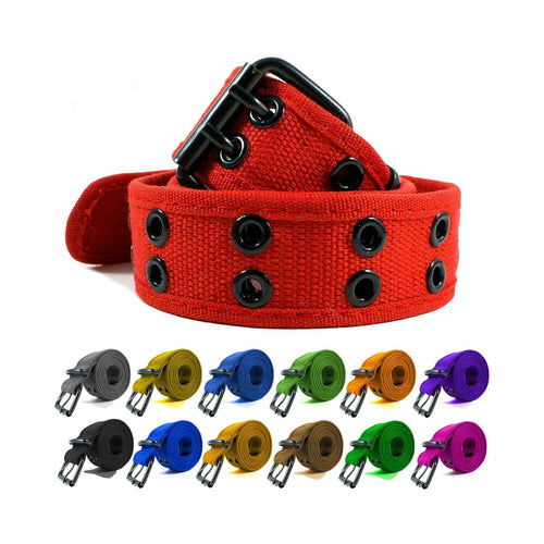 Casual Unisex Cotton Canvas Belt - Double Hole Grommet Web Belt for Men and Women -3 Pack