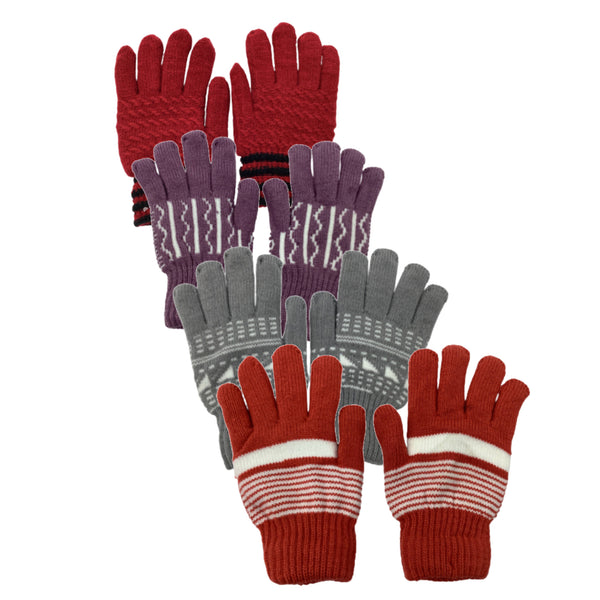 4 Pack Women's Thermal Fleece Lined Winter Insulated Knit Thick Gloves Random Assorted Colors