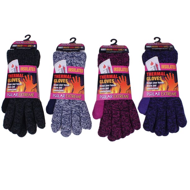 2-3 Pack Polar Extreme Women Insulated Marl Knit Thermal Colorful Winter Gloves - Assorted (3 Pack)