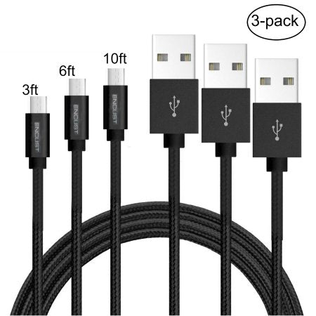 Encust 3-pack Nylon Braided Tangle-Free Micro USB Cables High Speed USB charger