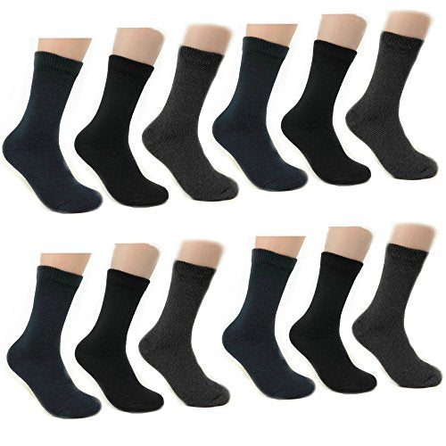 Unisex Thermal Crew Insulated Boot Winter Herringbone or Solid Value Pack Socks for Men’s Women’s (Solid 12 pack)
