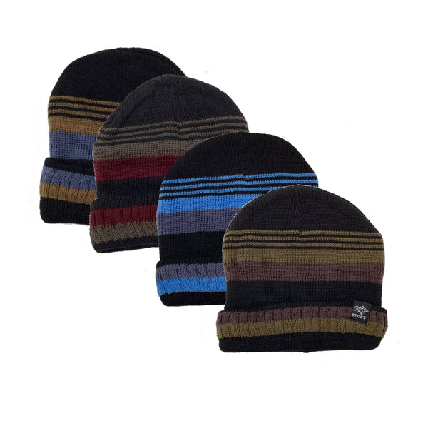 4-Pack Men's Thermal Fleece Lined Baggy Fold Over Black Winter Hat