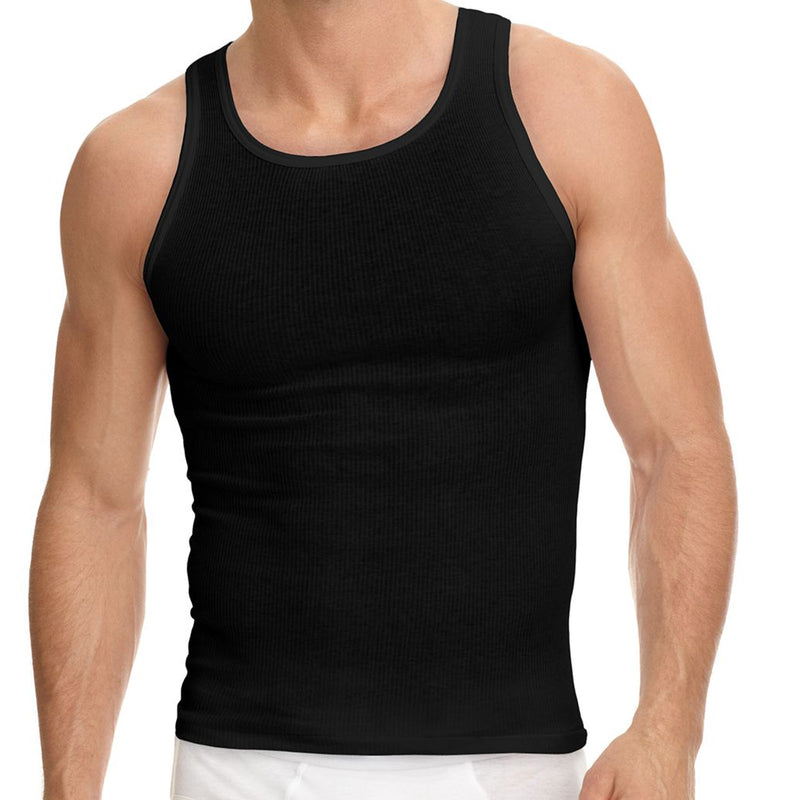3-6 Packs of Men's Black & White Ribbed 100% Cotton Tank Top A Shirts Undershirt