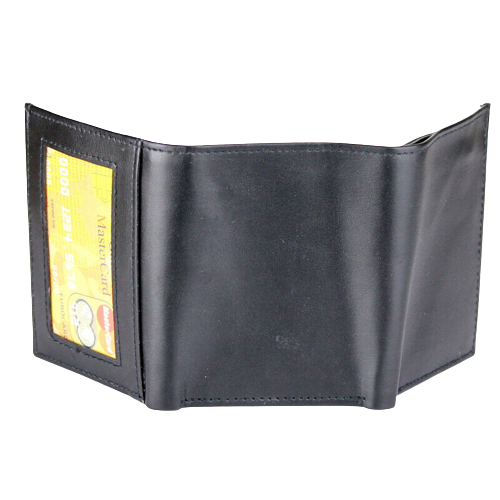 Mens Black Genuine Leather Trifold Wallet ID Window Credit Card Case Holder