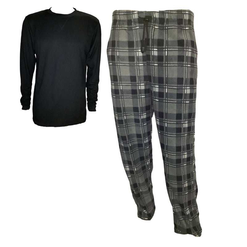 Men's Pajama Sets One Solid Top & One Plaid Bottom With Pockets