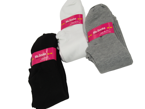 12 Pack Women's Lightweight Solid Black White Grey Long Cotton Assorted Kneehigh Socks Size 9-11