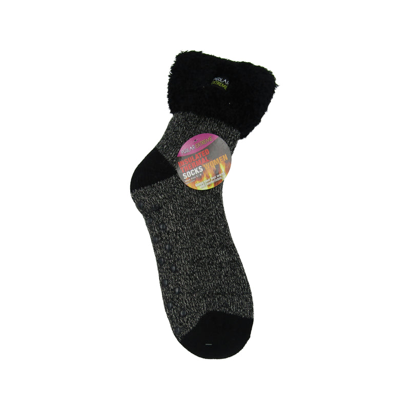 Polar Extreme Thermal Quarter Fur Lined Sock Extra Heavy Acrylic Winter Colorful Socks With Non Slip Grip 2-Packs Random Colors