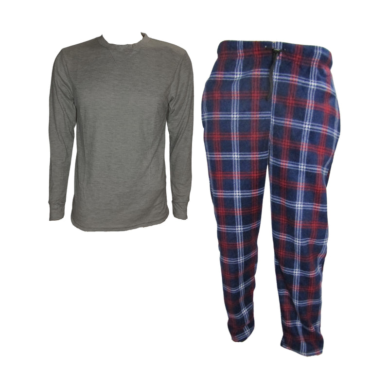 Men's Pajama Sets One Solid Top & One Plaid Bottom With Pockets