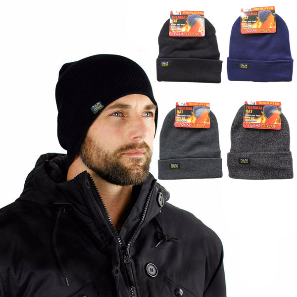 Polar Extreme Men's Thermal Winter Fold Over Fleece Lined Knitted Skull Hat Cap