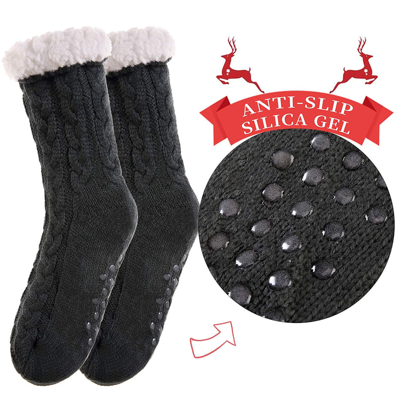 Women's Winter Super Soft Thick Warm Sherpa Cozy Fuzzy Fleece-lined Anti slip Grippers Slipper Socks