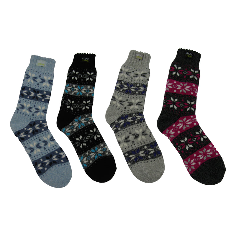Pack of 2 - Polar Extreme Heat Women Snow Design Winter Luxurious Soft Holiday Thermal Crew Socks - Assorted