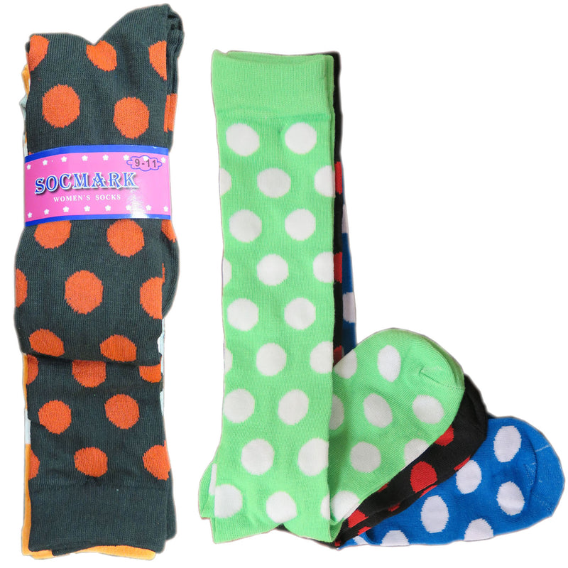 New Women's Assorted Color Knee High Polka dot Socks Cotton Size 9-11