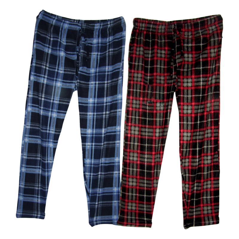 2 Pack Men's Printed Plaid Micro Soft Fleece Lounge Pants W/ Pockets