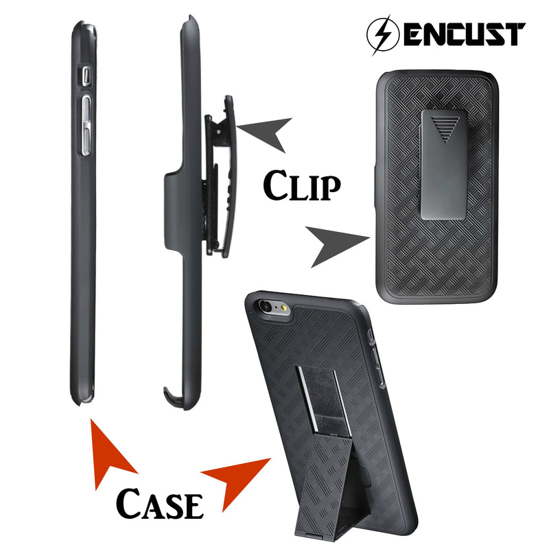 Encust iPhone 7/7+, 6/6S Cover Case With Kickstand Holster Phone Belt Clip Combo