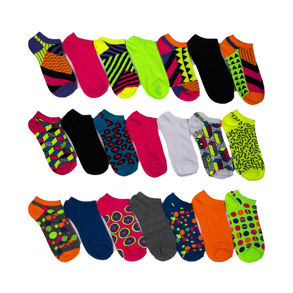 Everlast Women's Athletic No Show Socks, Funky Colorful, Funky Geometric Designs 21-Pack