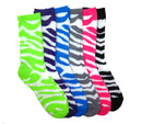(12 Pairs) Women's Fun & Colorful Two Tone Zebra Stripe Cotton Casual Crew Socks